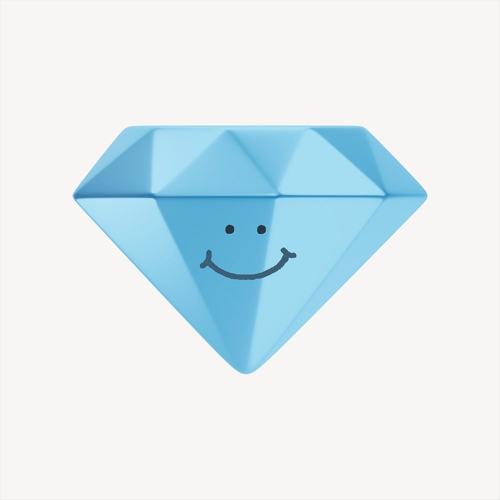 Smiling face diamond, 3D emoticon illustration