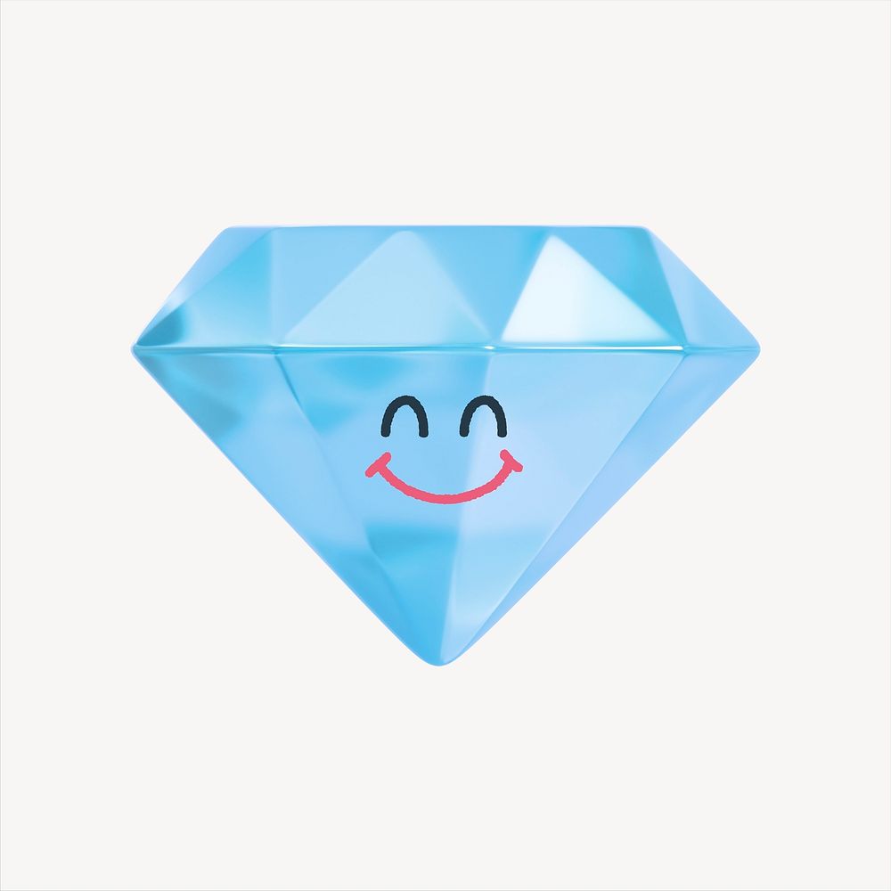 Smiling diamond 3D sticker, emoticon illustration psd