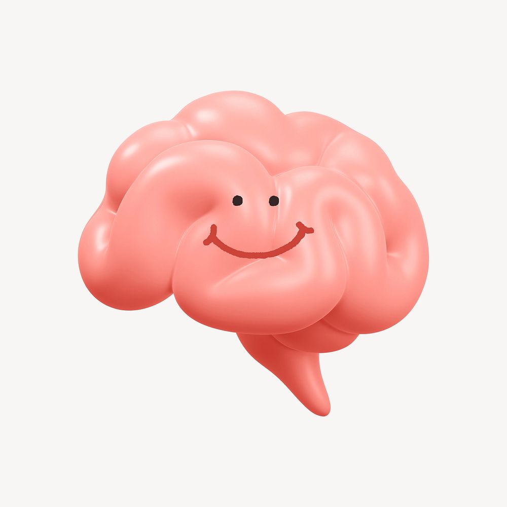 Smiling brain 3D sticker, emoticon illustration psd