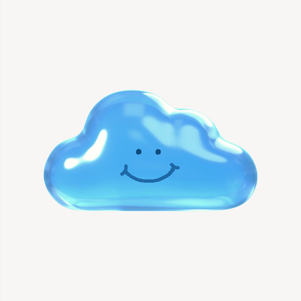 Smiling emoticon cloud, 3D rendering illustration