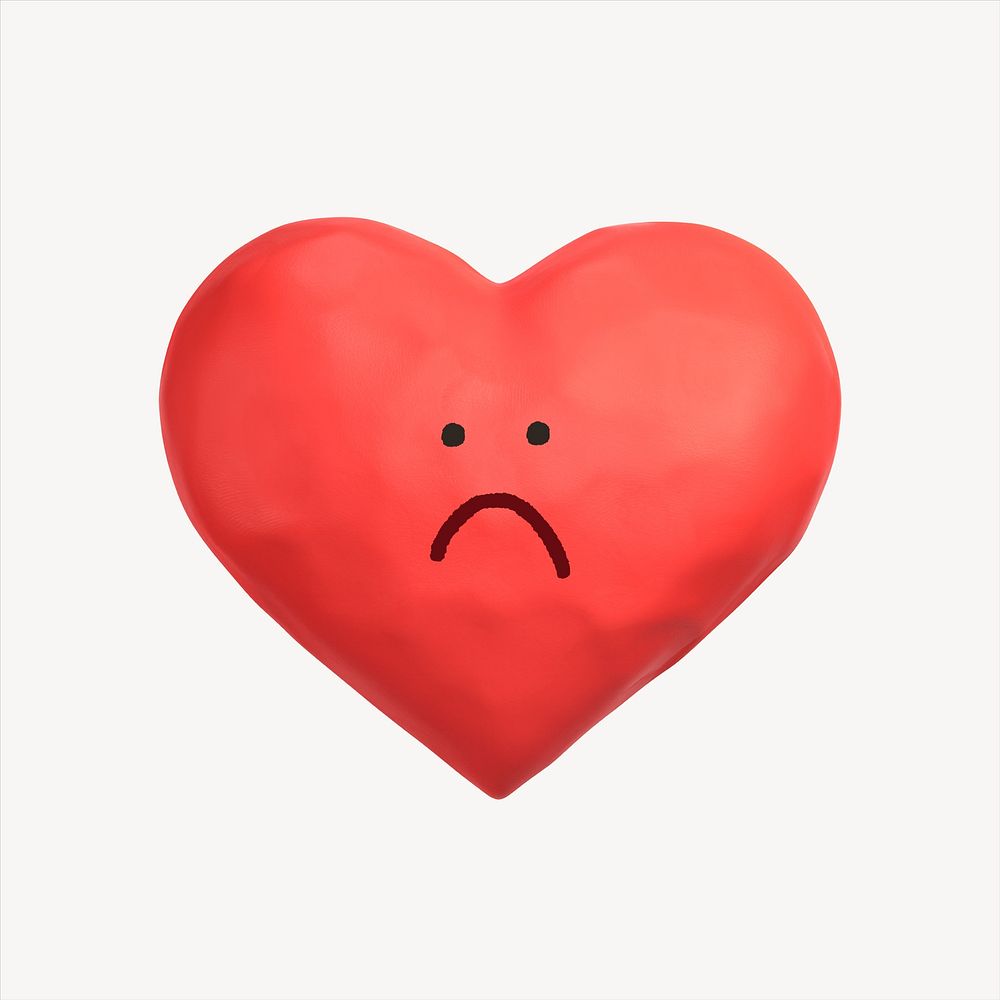 Sad heart 3D sticker, emoticon illustration psd
