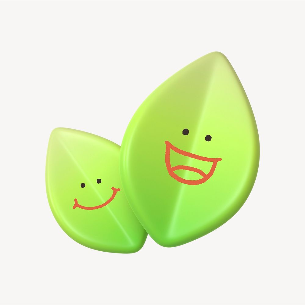 Smiling leaves 3D sticker, emoticon illustration psd