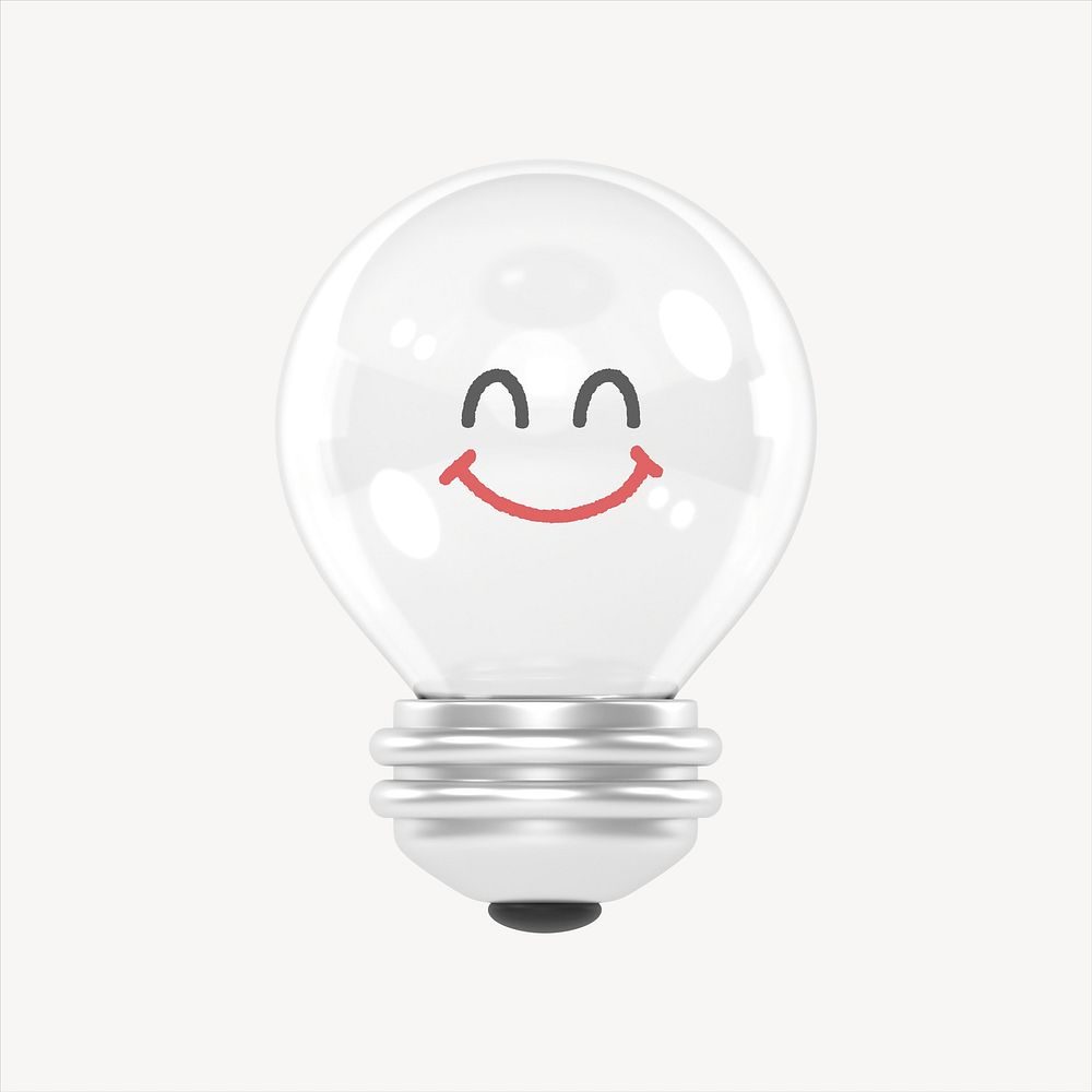 Smiling light bulb, 3D emoticon illustration