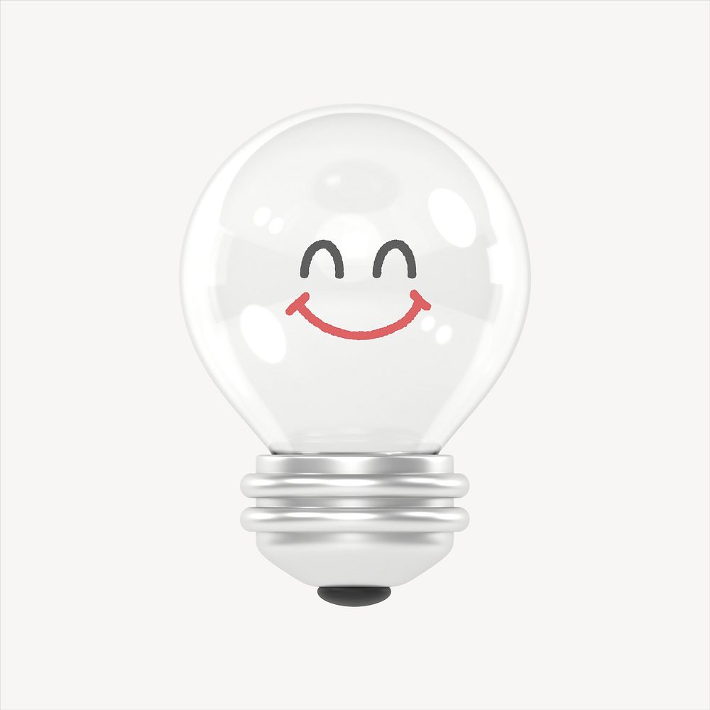 Smiling light bulb 3D sticker, emoticon illustration psd