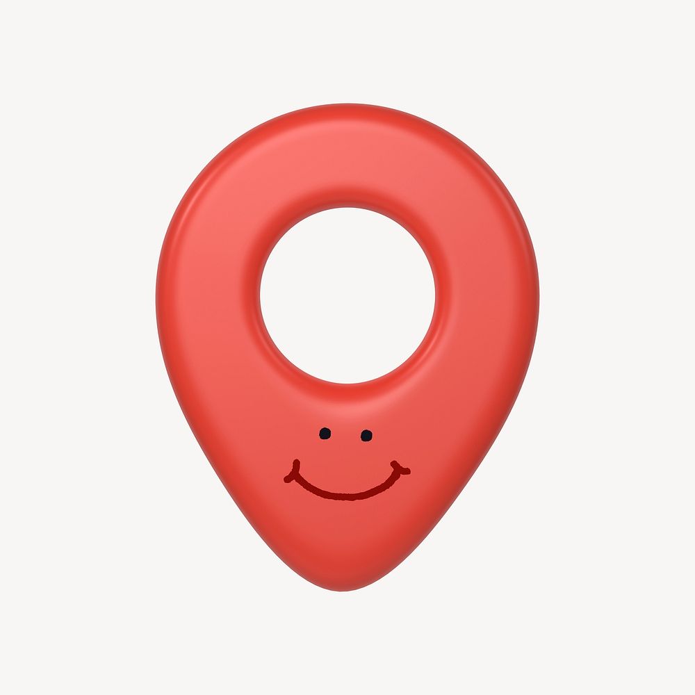 Smiling location pin 3D sticker, emoticon illustration psd