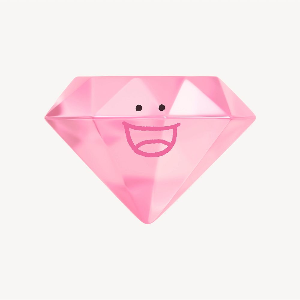 Grinning face diamond, 3D emoticon illustration