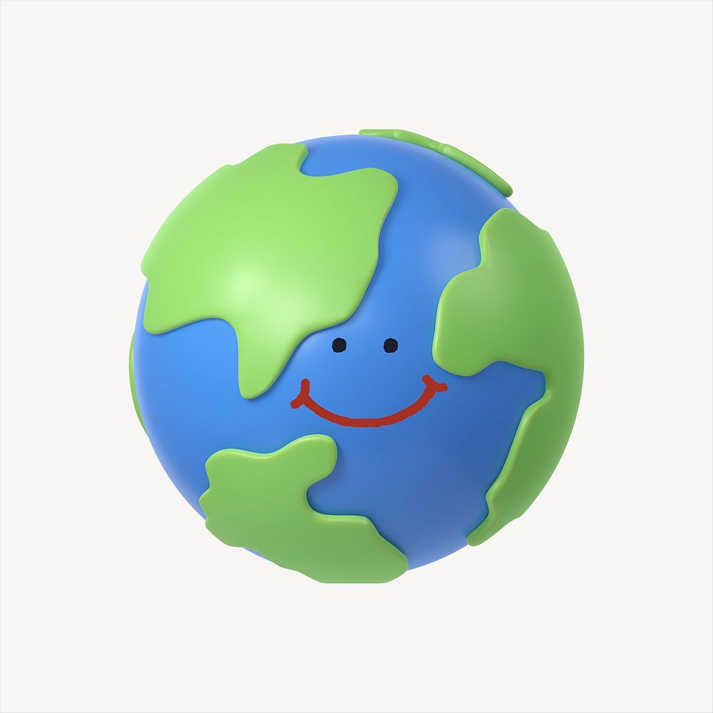 Smiling Earth, 3D emoticon illustration