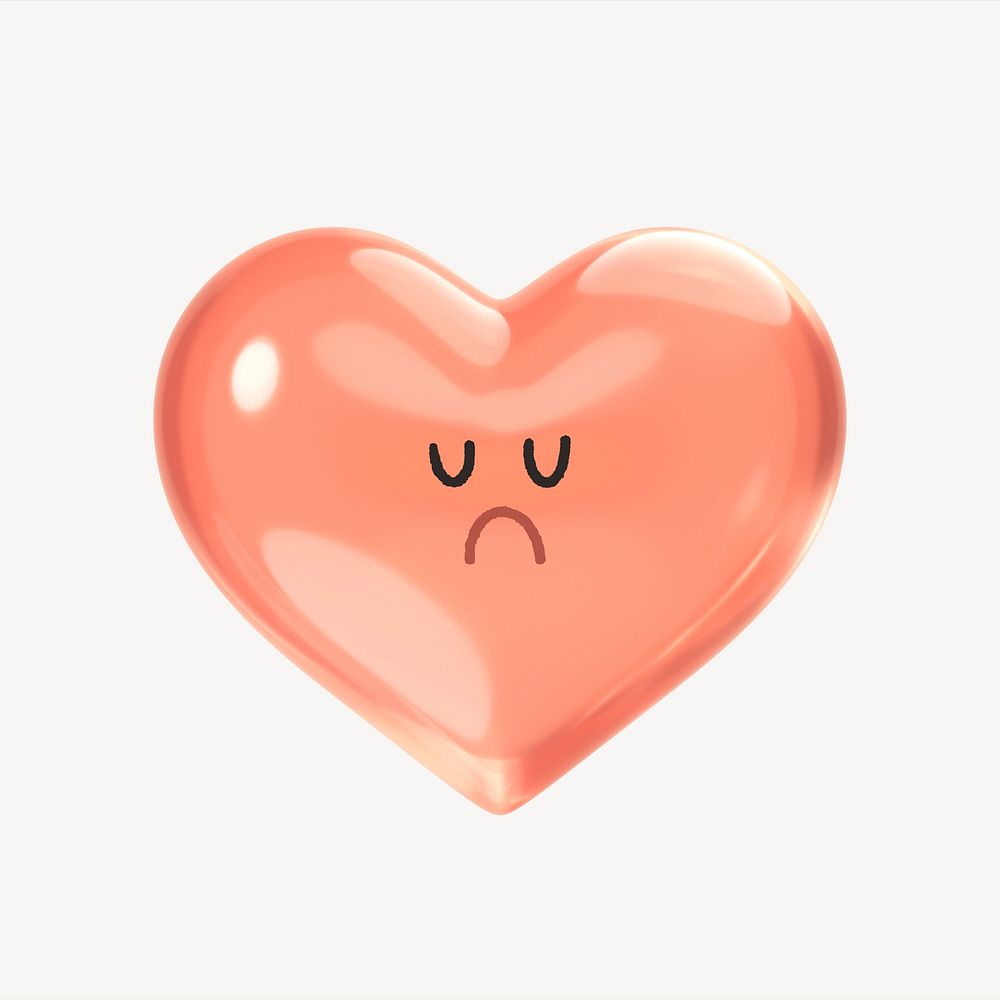 Sad heart, 3D emoticon illustration