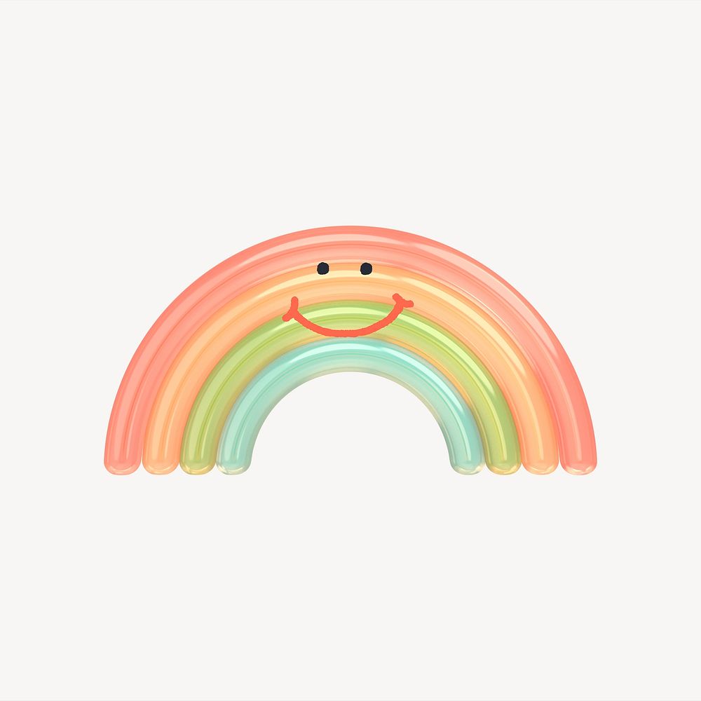 Smiling rainbow 3D sticker, emoticon illustration psd