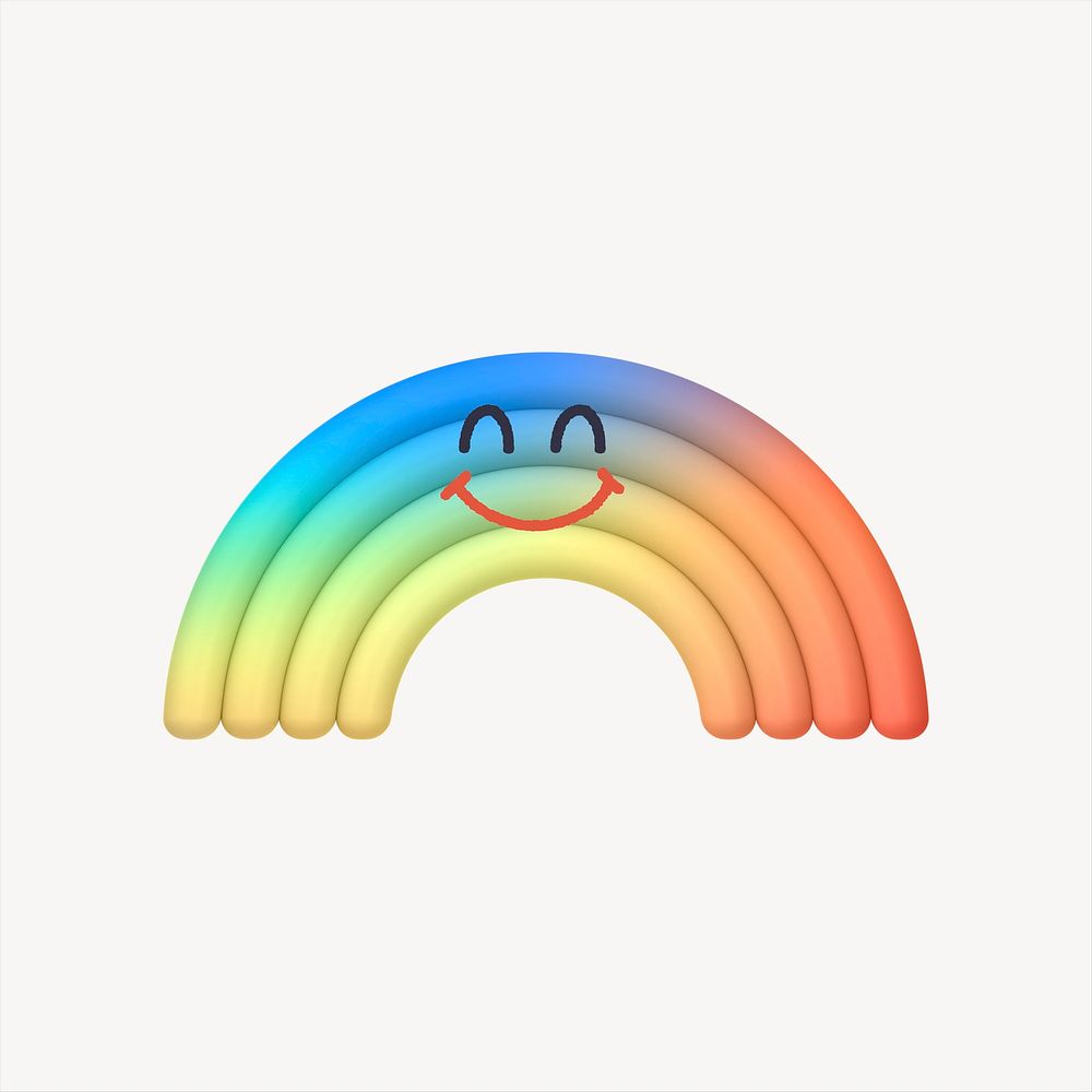 Smiling rainbow 3D sticker, emoticon illustration psd