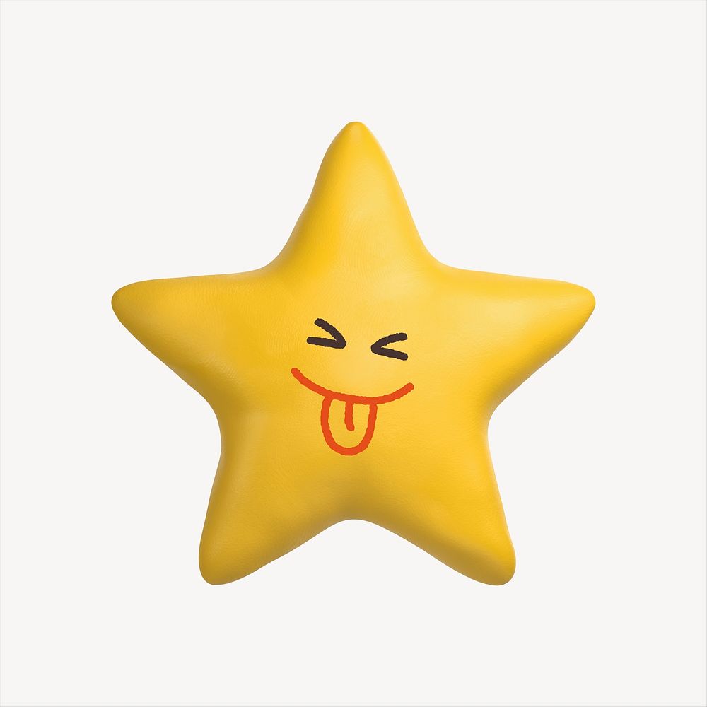 Playful face star 3D sticker, emoticon illustration psd