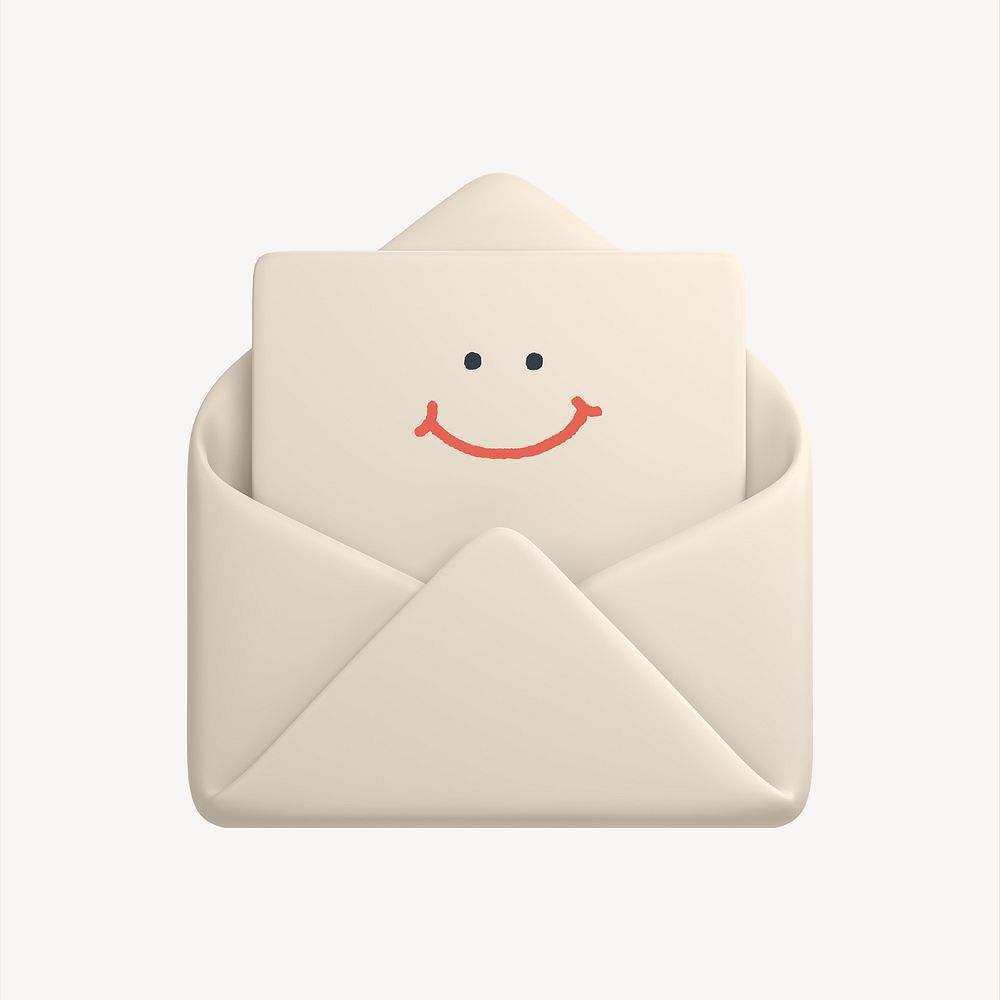 Smiling envelope 3D sticker, emoticon illustration psd