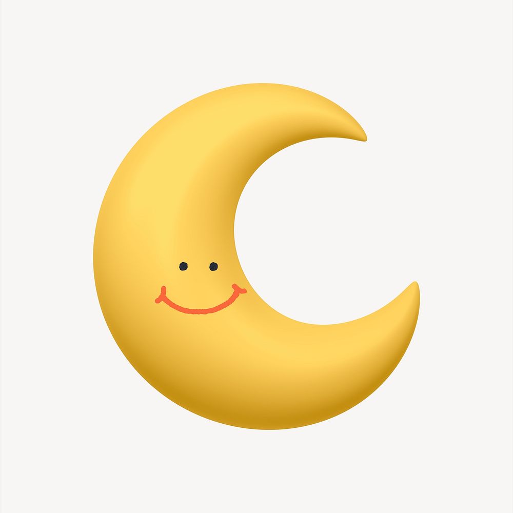 Smiling crescent moon 3D sticker, emoticon illustration psd