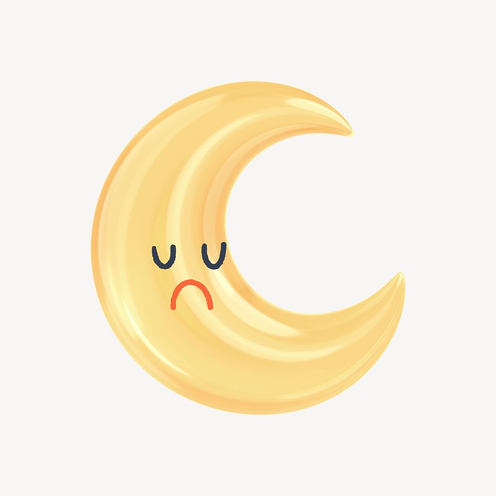Sad crescent moon 3D sticker, emoticon illustration psd