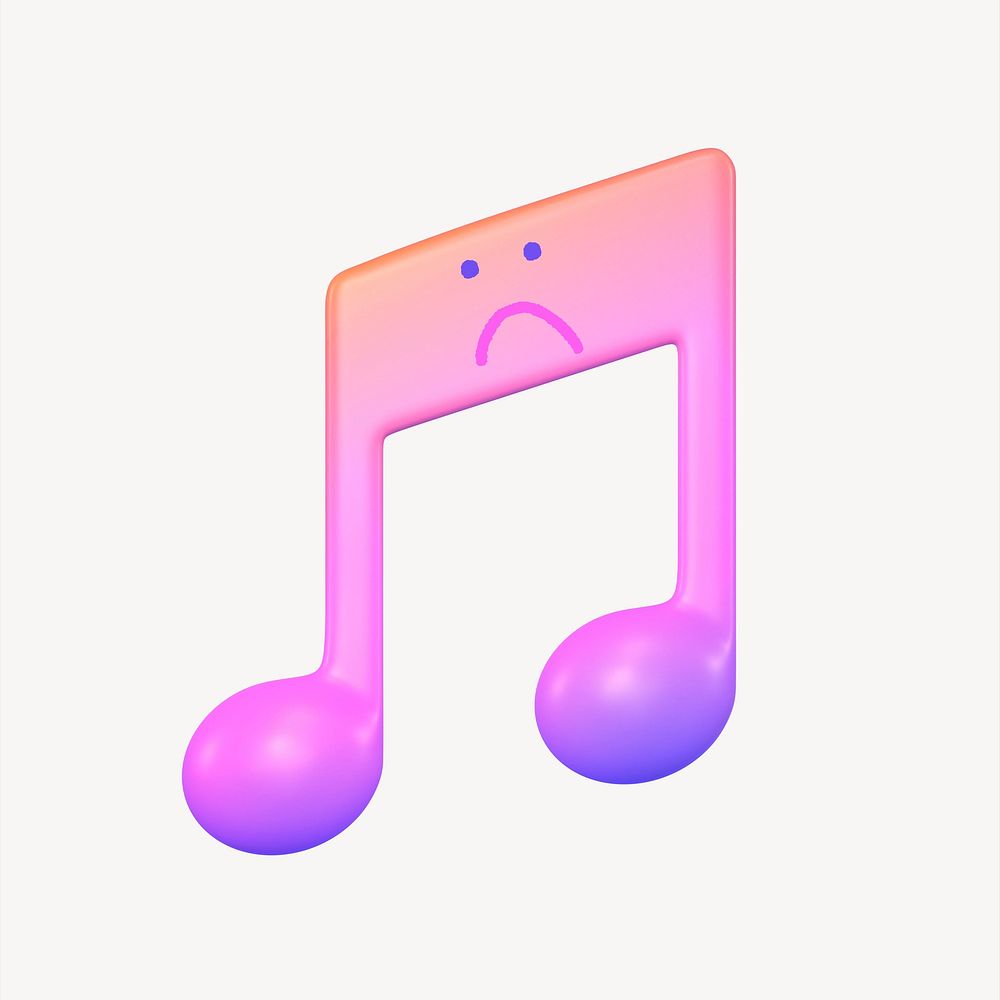 Sad music note 3D sticker, emoticon illustration psd