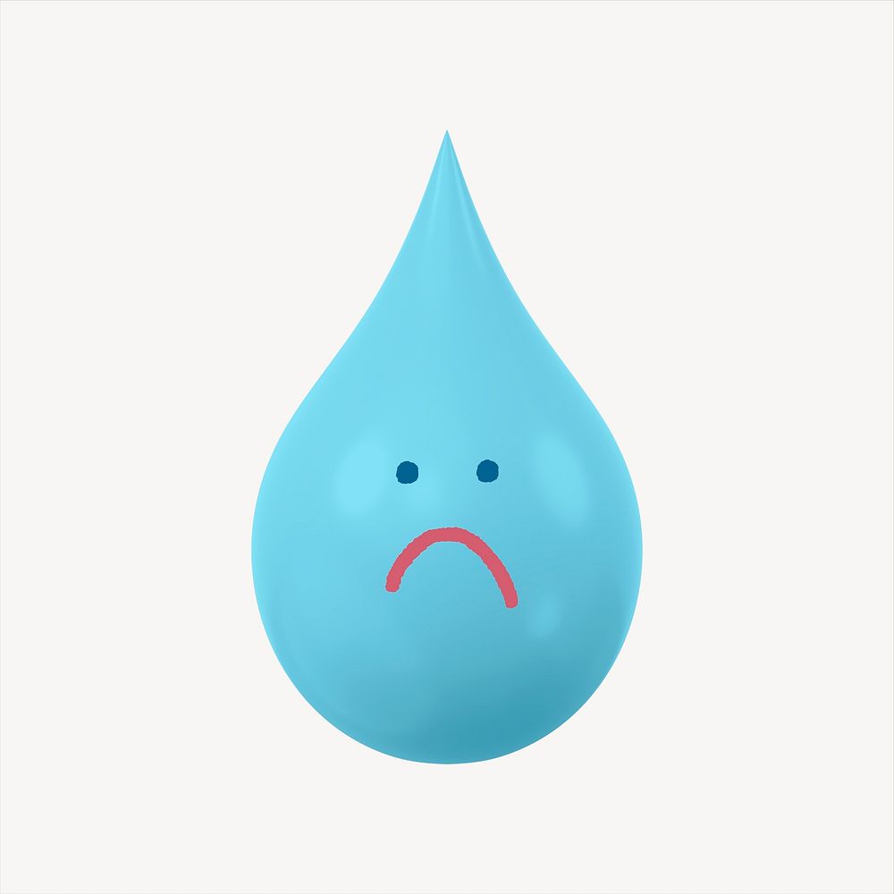 Sad water drop, 3D emoticon illustration