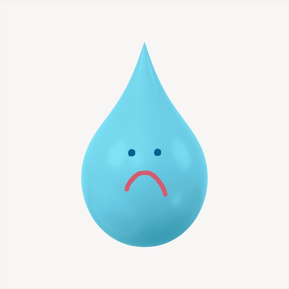 Sad water drop 3D sticker, emoticon illustration psd