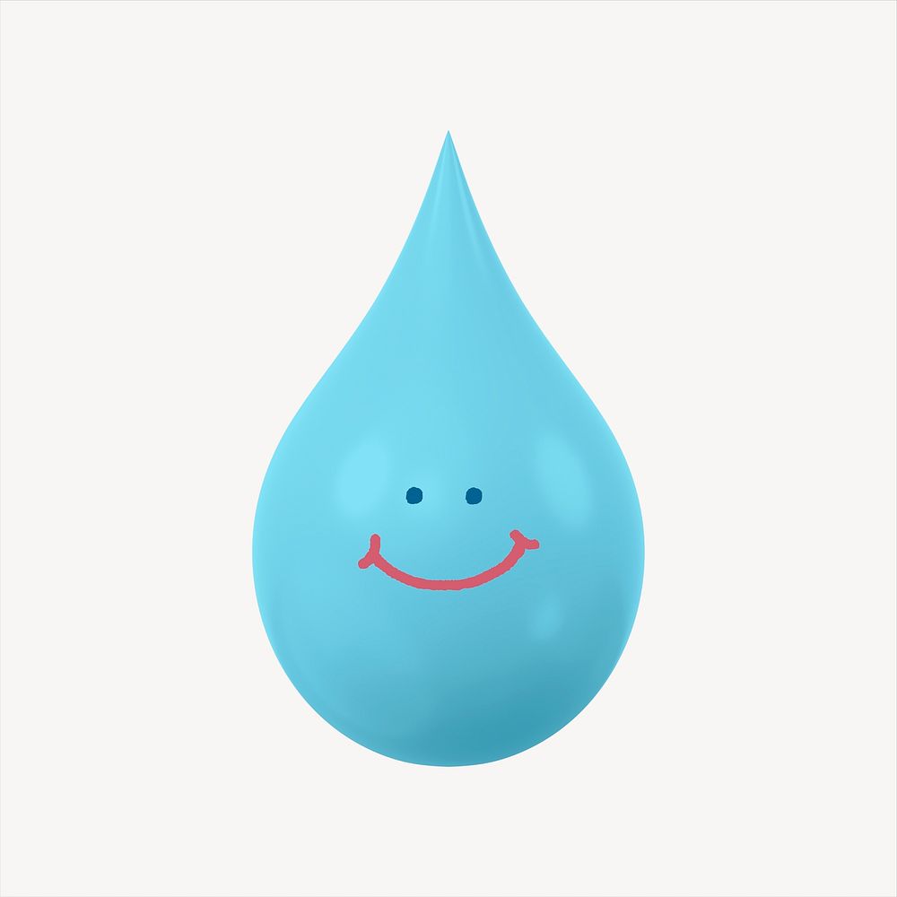 Smiling water drop, 3D emoticon illustration