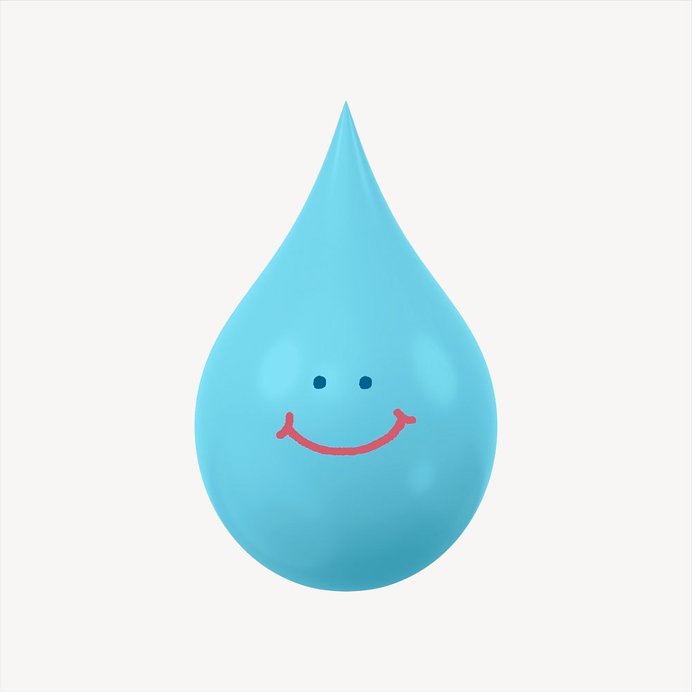Smiling water drop 3D sticker, emoticon illustration psd