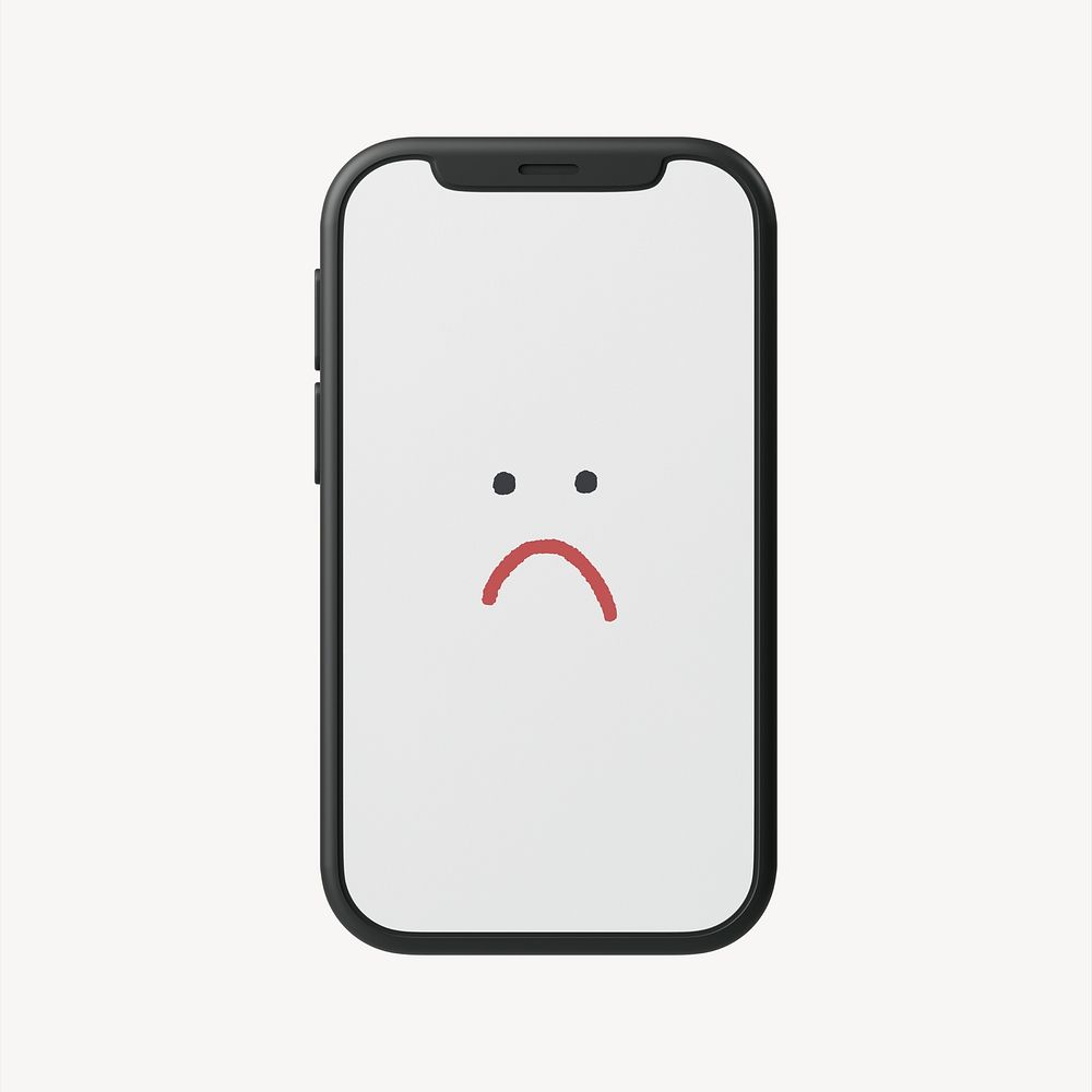 Sad smartphone 3D sticker, emoticon illustration psd