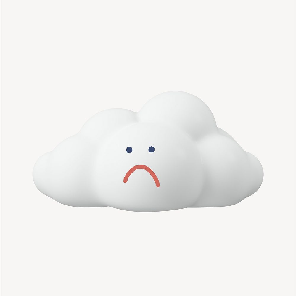 Sad face cloud sticker, 3D emoticon psd