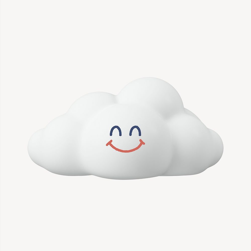 Smiling emoticon cloud, 3D rendering illustration