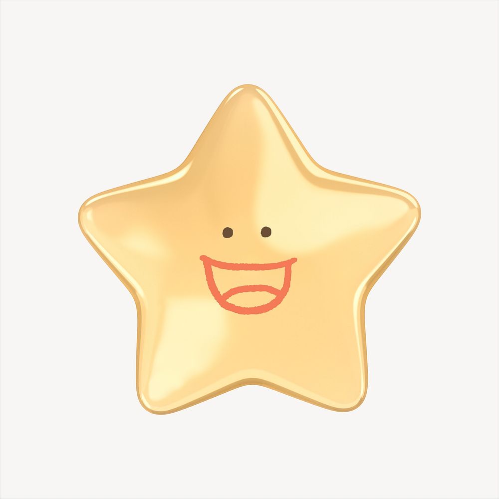 Grinning star 3D sticker, emoticon illustration psd