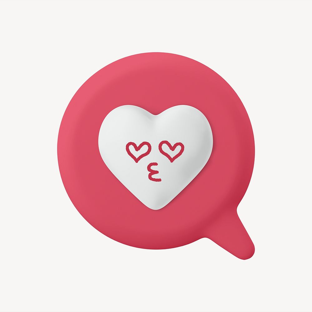 Heart eyes speech bubble 3D sticker, emoticon illustration psd