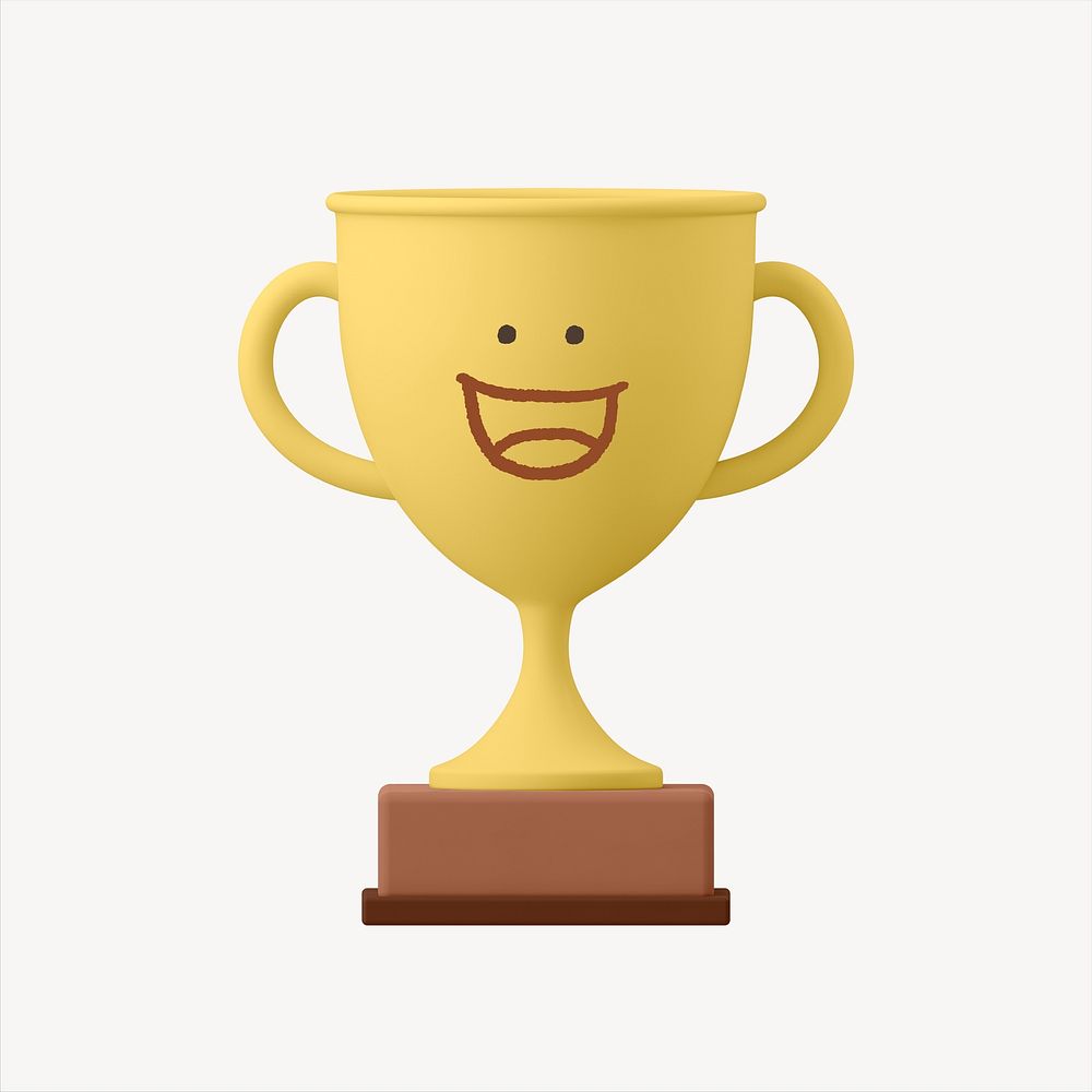 Smiling trophy 3D sticker, emoticon illustration psd