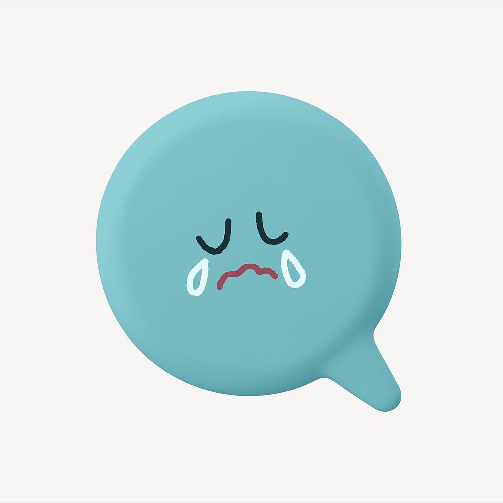Crying speech bubble 3D sticker, emoticon illustration psd