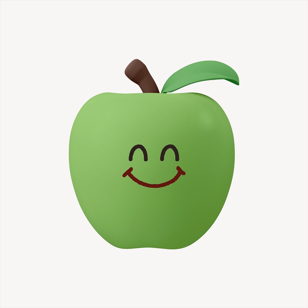 Smiling apple 3D sticker, fruit emoticon illustration psd
