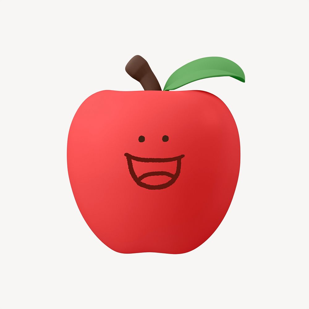 Grinning apple fruit, 3D emoticon illustration
