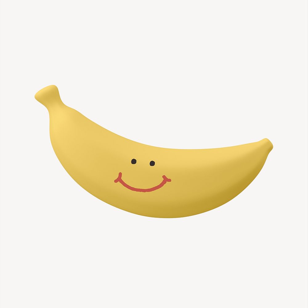 Smiling banana fruit, 3D emoticon illustration