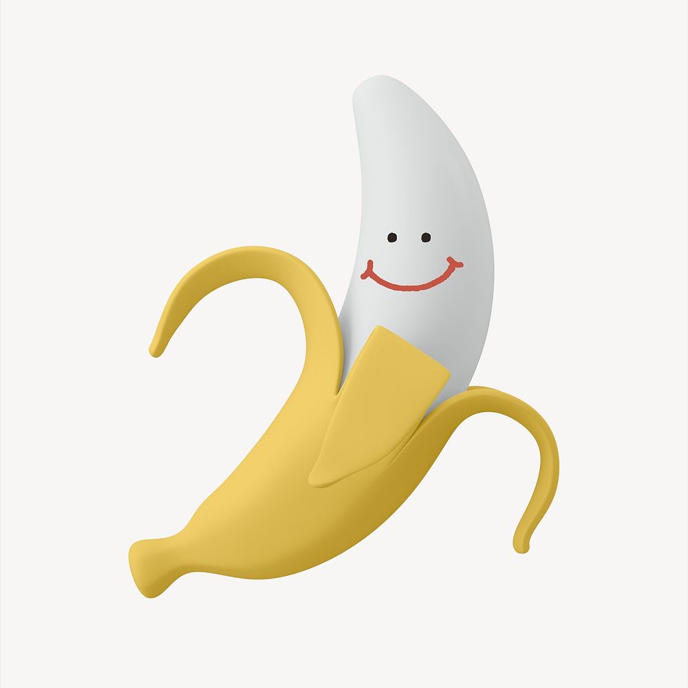 Smiling banana 3D sticker, fruit emoticon illustration psd