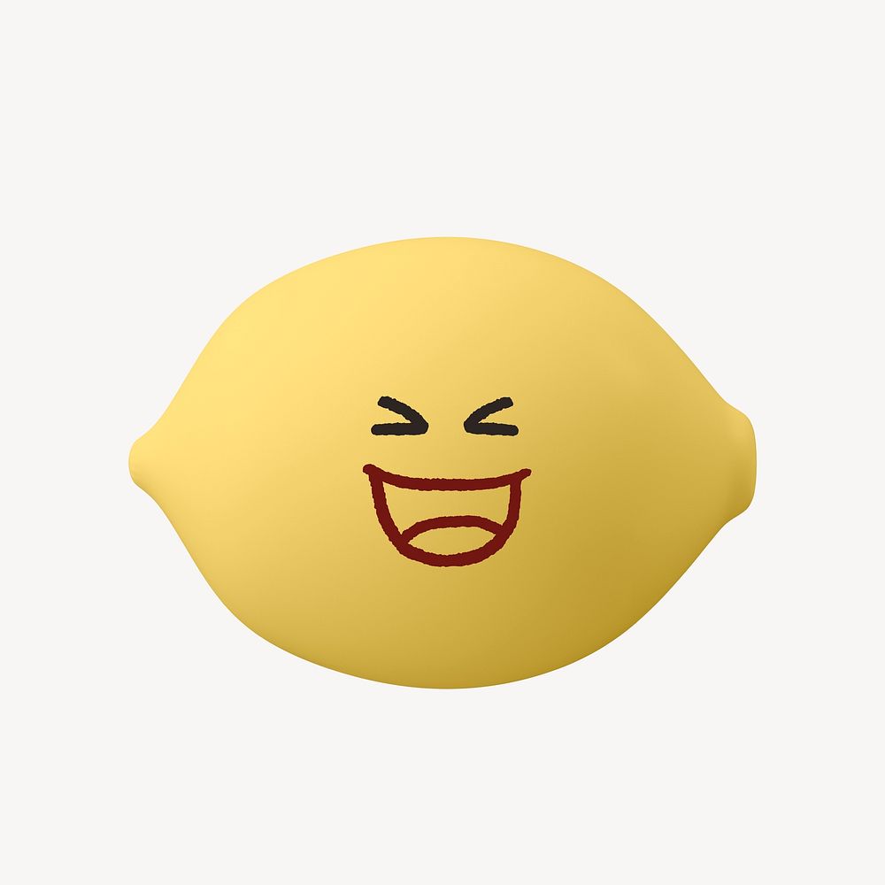 Grinning lemon 3D sticker, fruit emoticon illustration psd