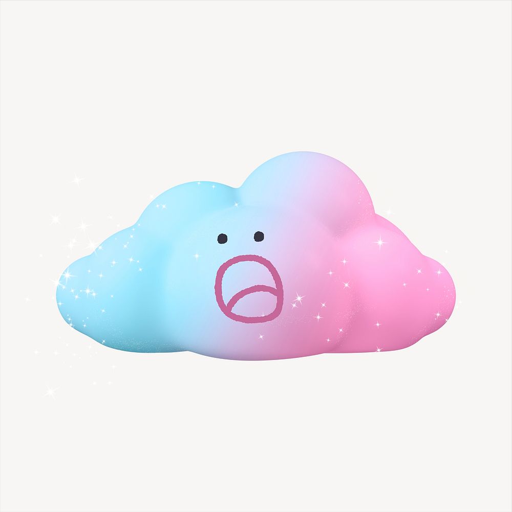 Surprised face cloud sticker, 3D emoticon psd