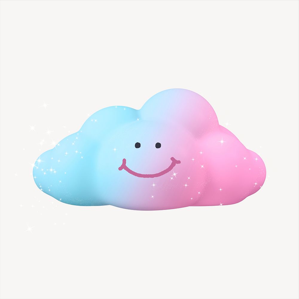 Smiling cloud sticker, 3D emoticon psd