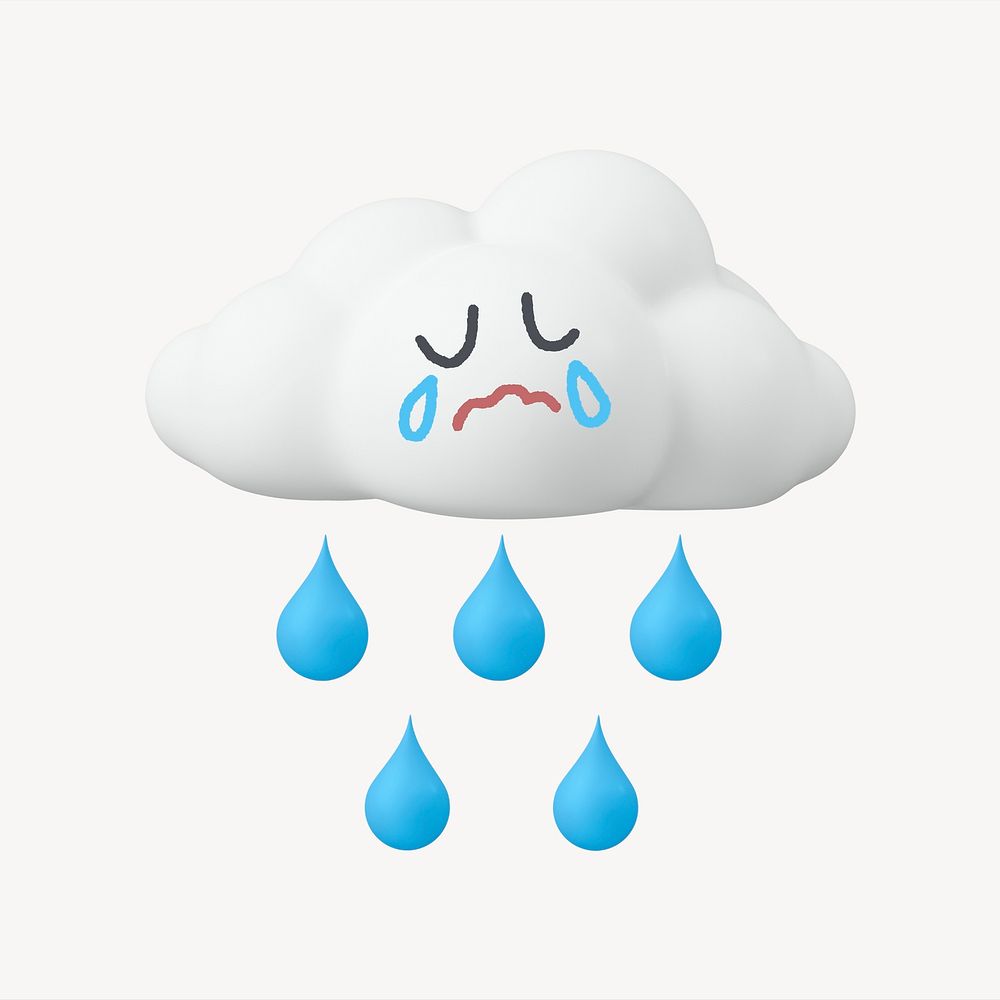 Crying face cloud sticker, 3D emoticon