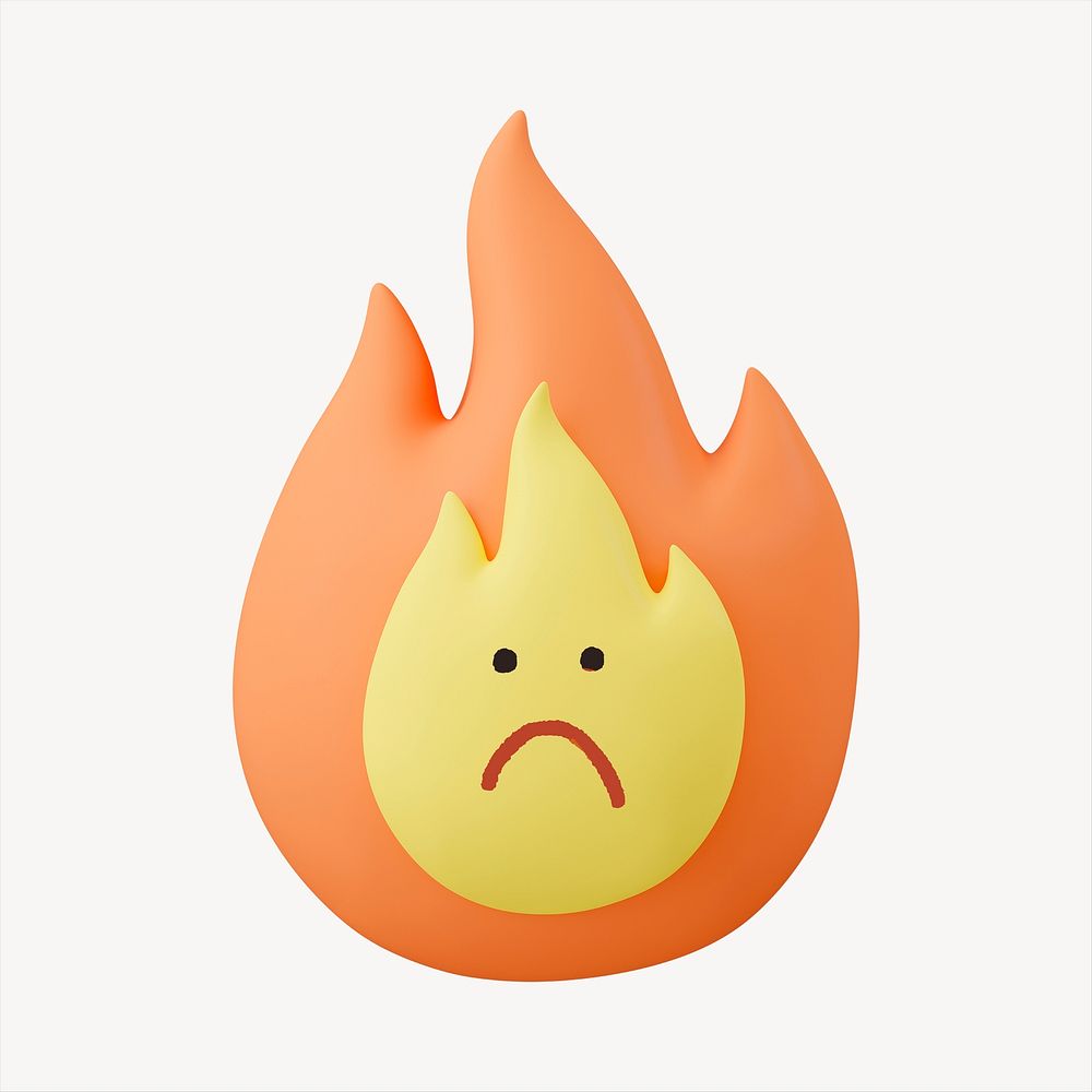 Sad flame 3D sticker, emoticon illustration psd