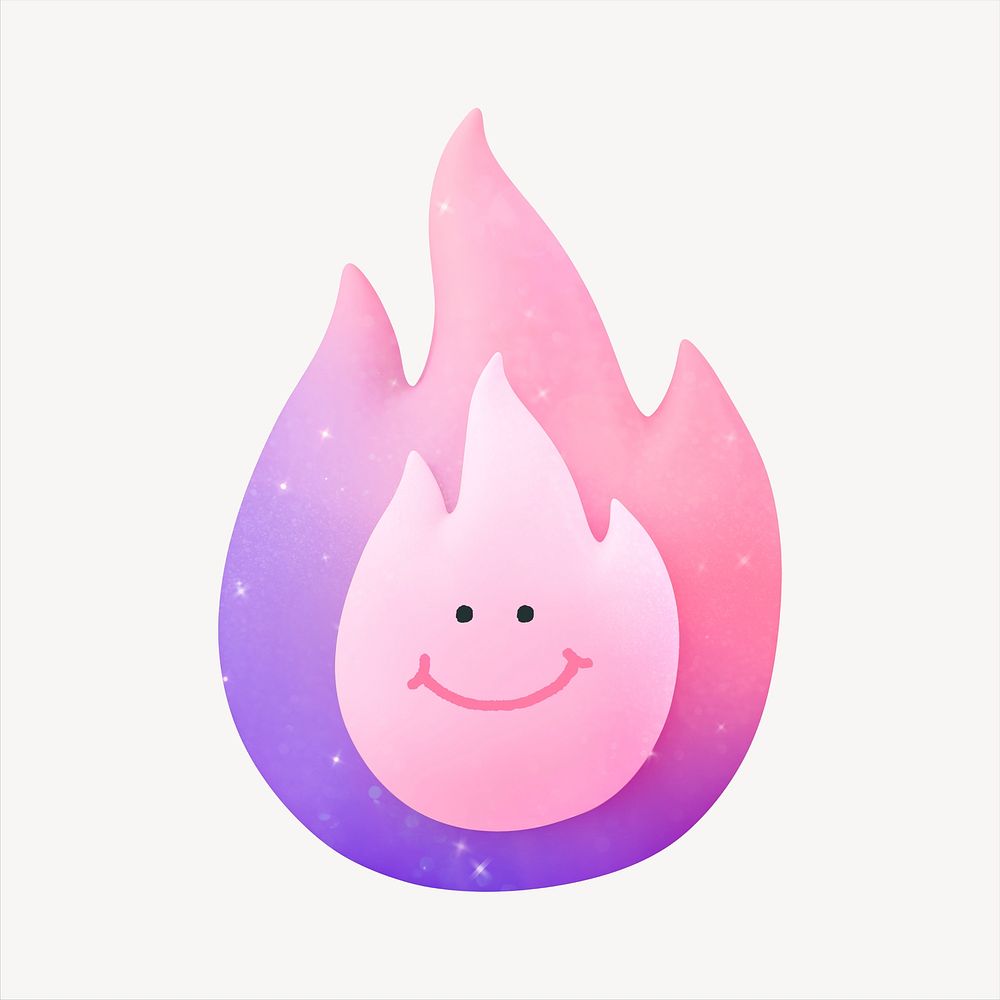 Smiling flame 3D sticker, emoticon illustration psd