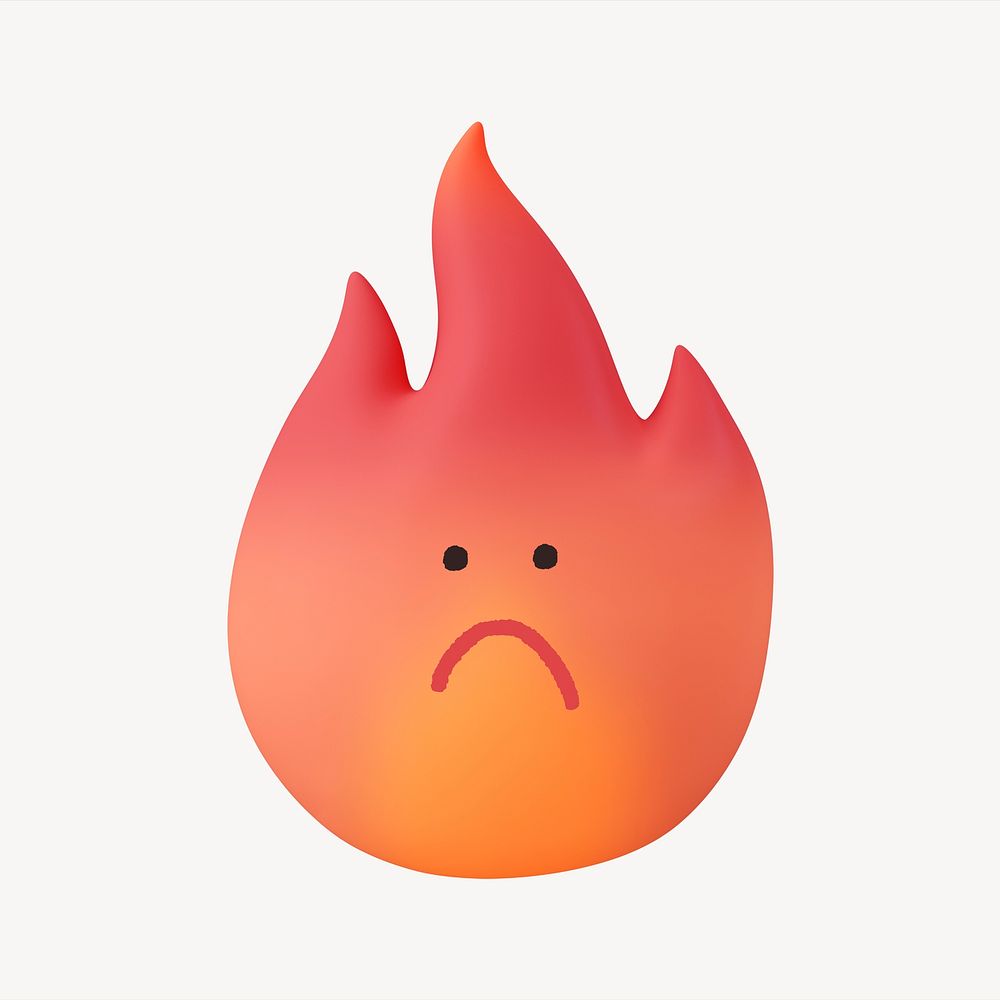 Sad flame, 3D emoticon illustration