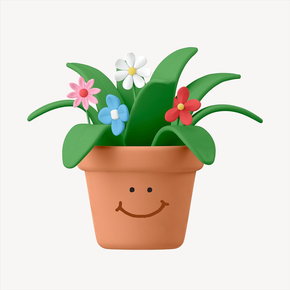 Smiling houseplant, 3D emoticon illustration