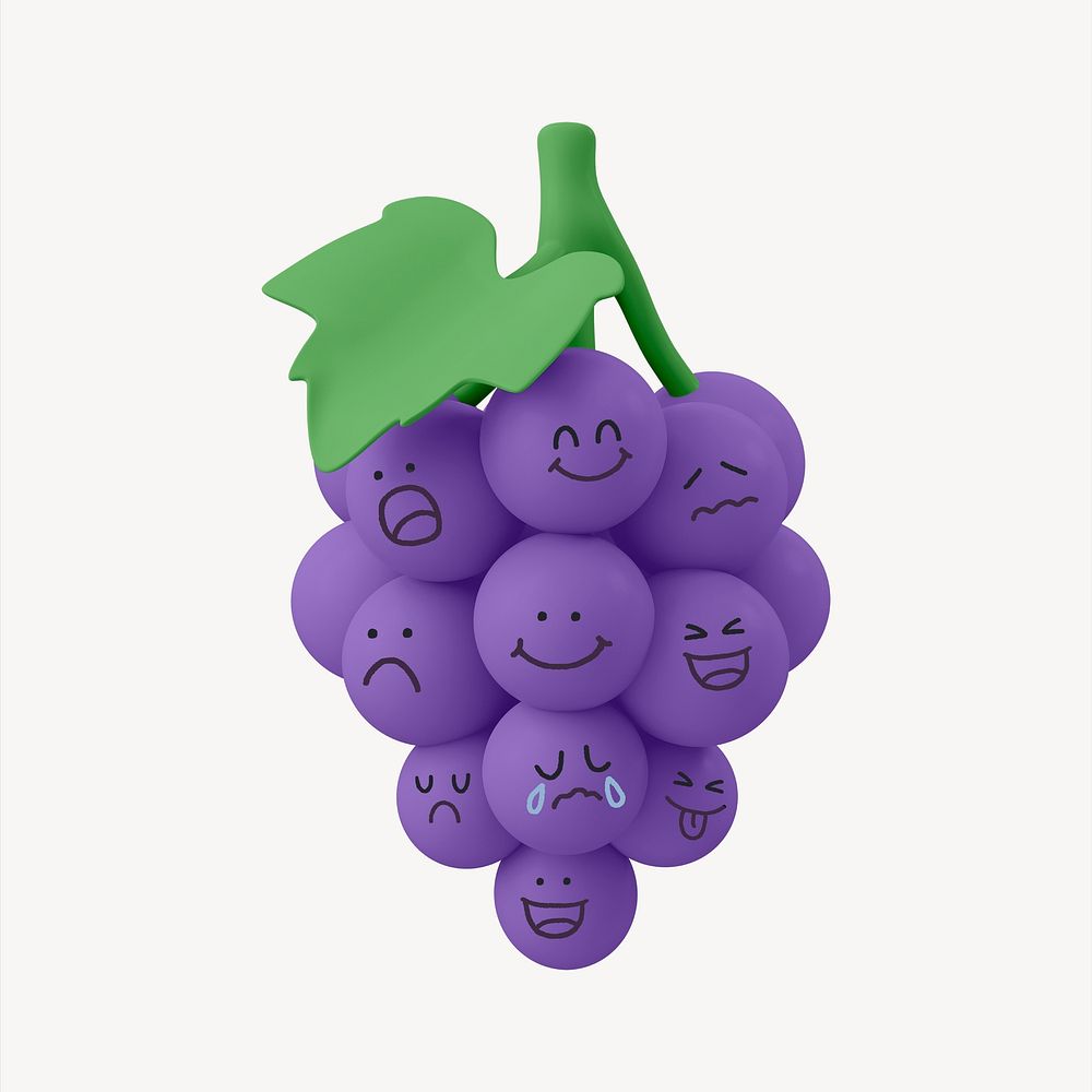 Grapes emoticon fruit, 3D illustration