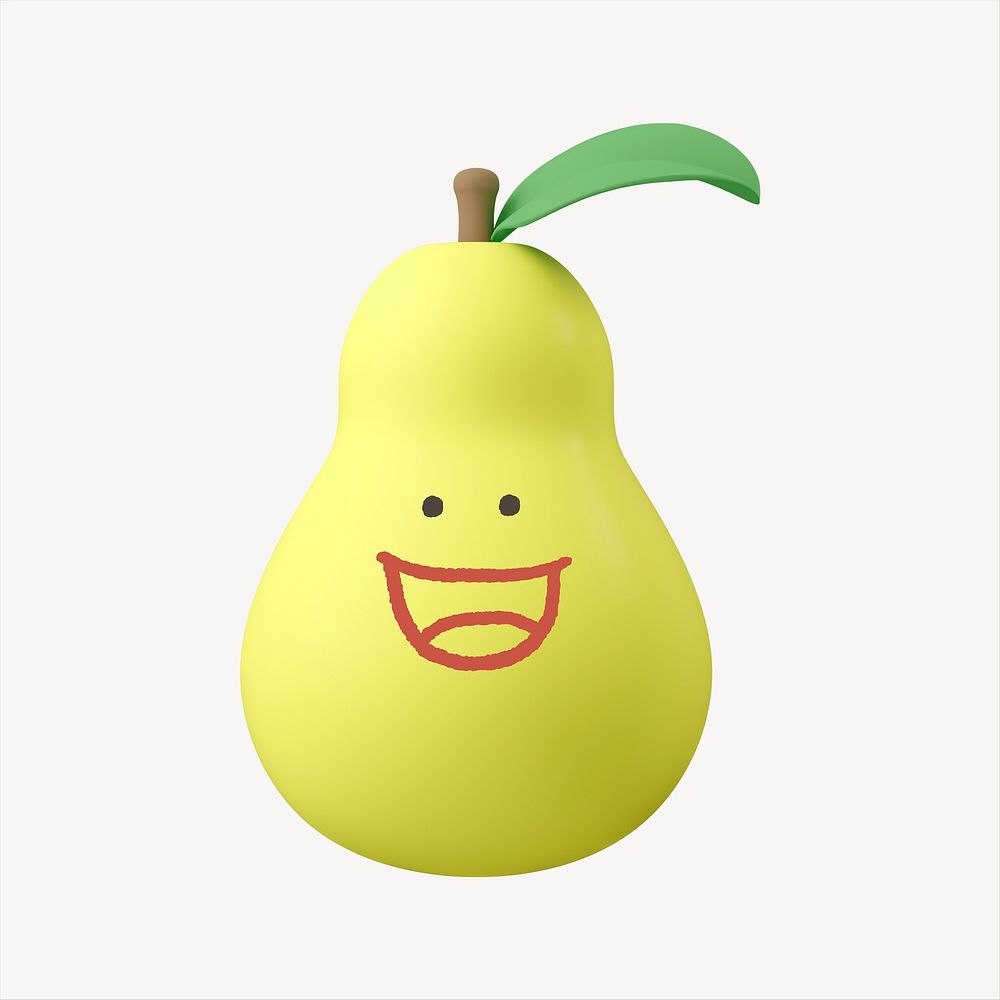 Grinning pear fruit, 3D emoticon illustration