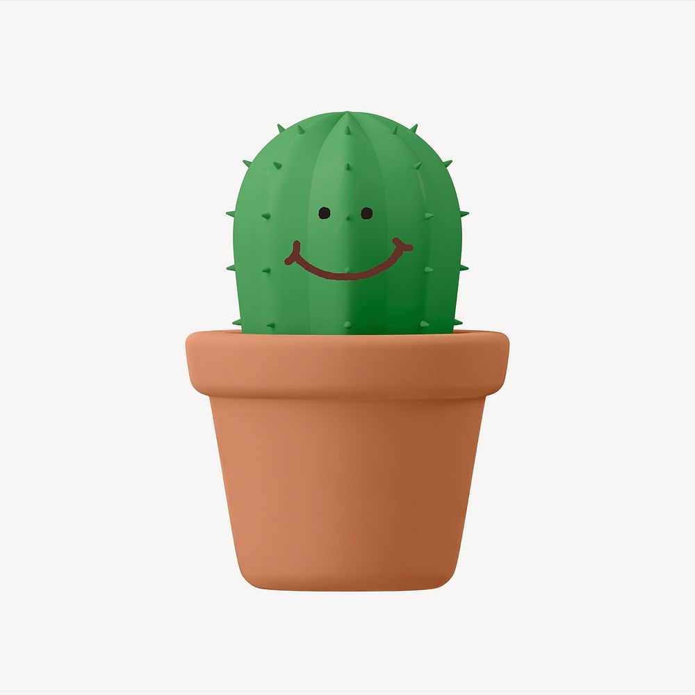 Smiling cactus 3D sticker, emoticon illustration psd