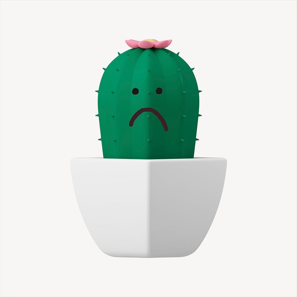 Sad cactus 3D sticker, emoticon illustration psd