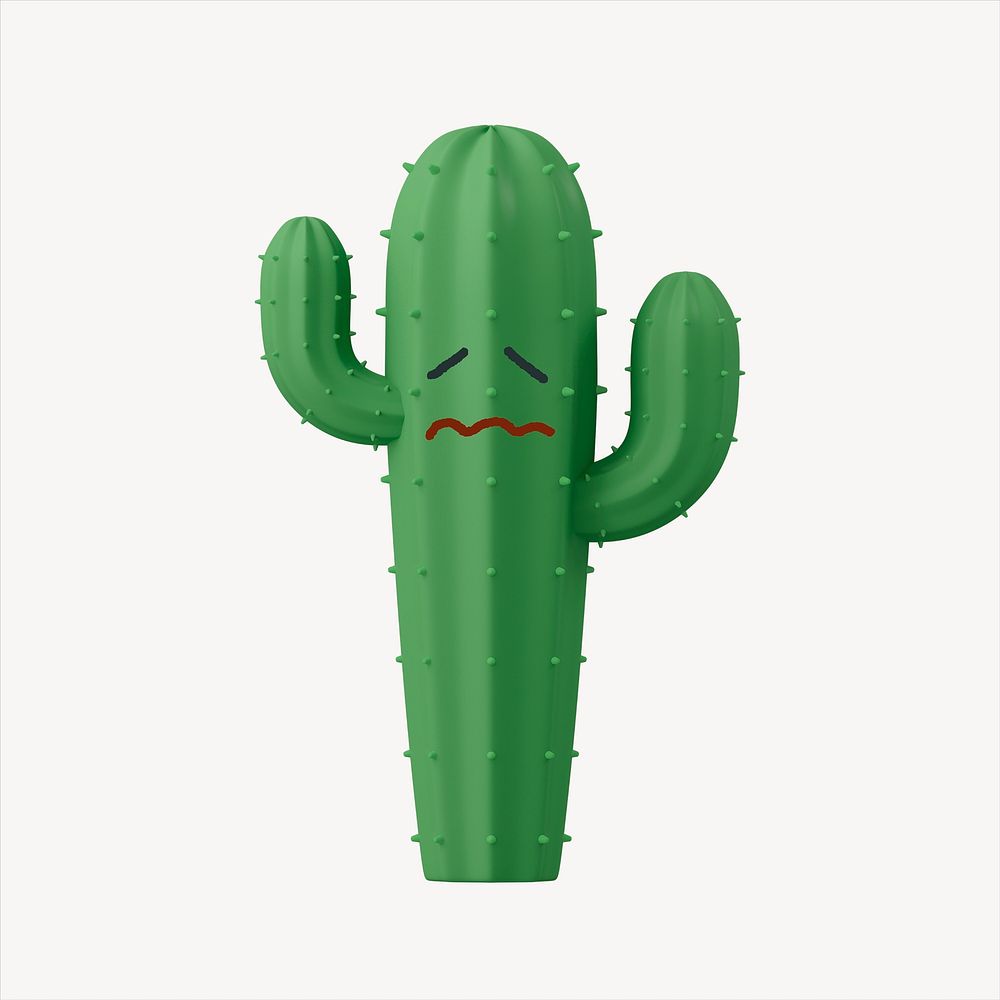 Confounded face cactus, 3D emoticon illustration