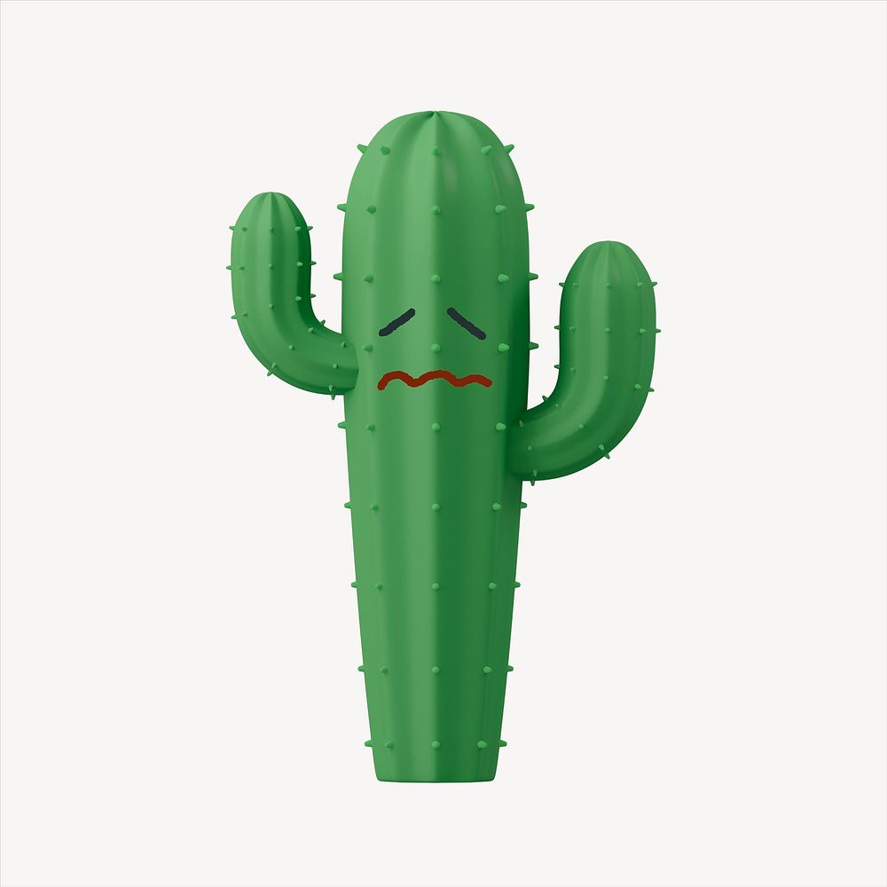 Confounded face cactus 3D sticker, emoticon illustration psd