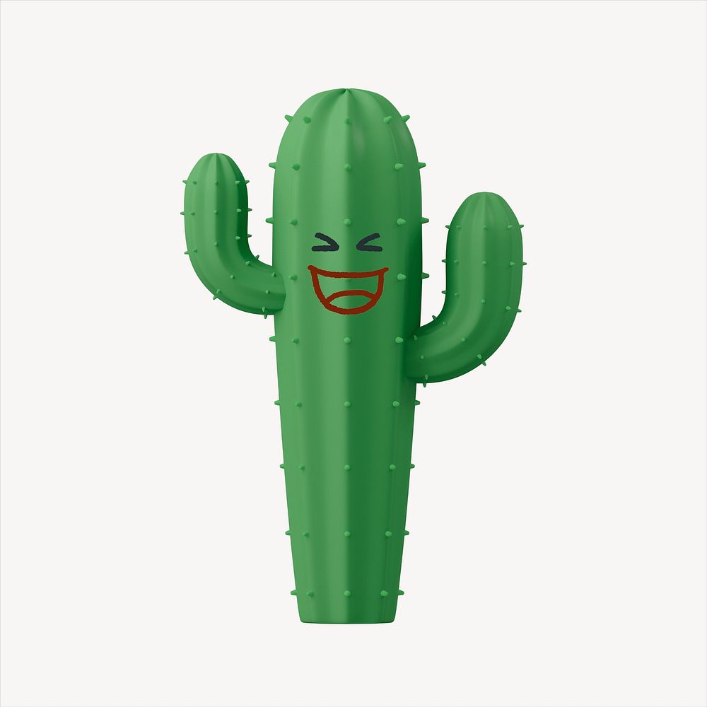 Grinning cactus, 3D emoticon illustration