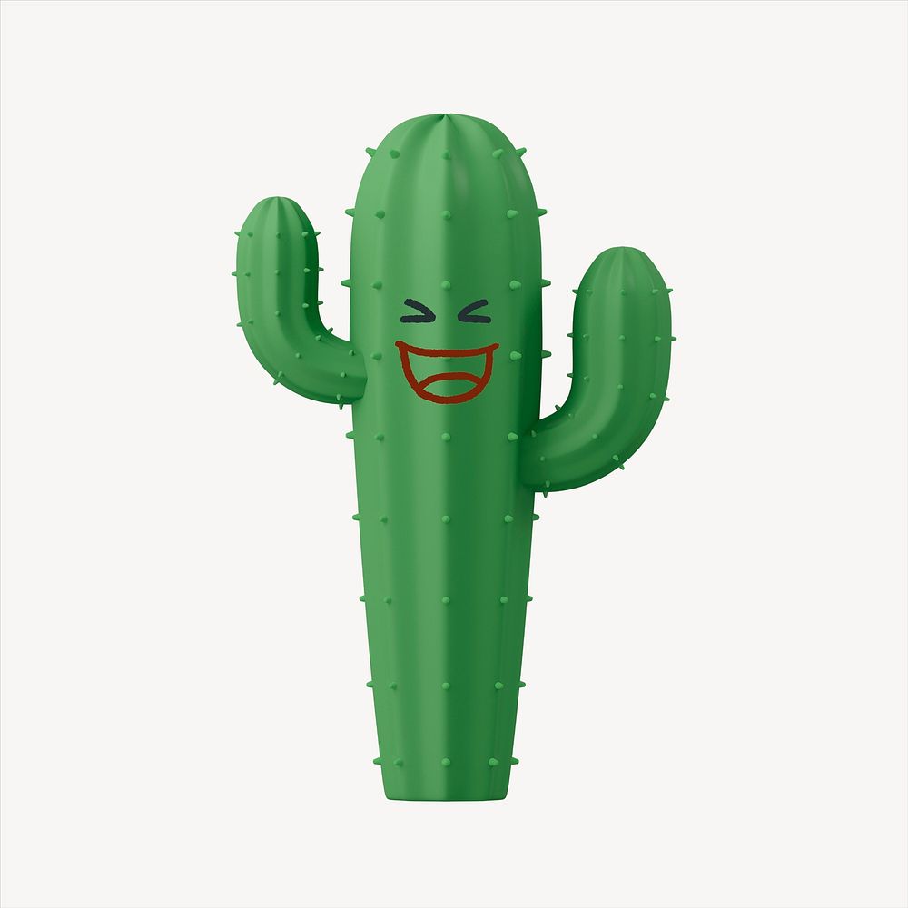 Grinning cactus 3D sticker, emoticon illustration psd
